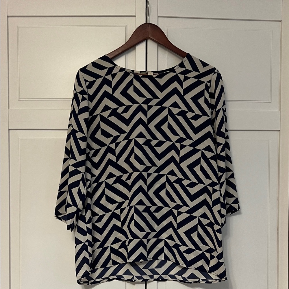Geometric Navy and White Women's Top